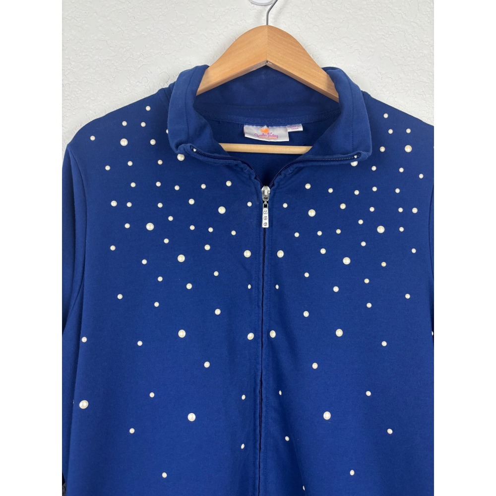 Quacker Factory Pearl Embellished Full Zip Women Jacket SZ 1X Grandmacore Granny - Picture 3 of 8